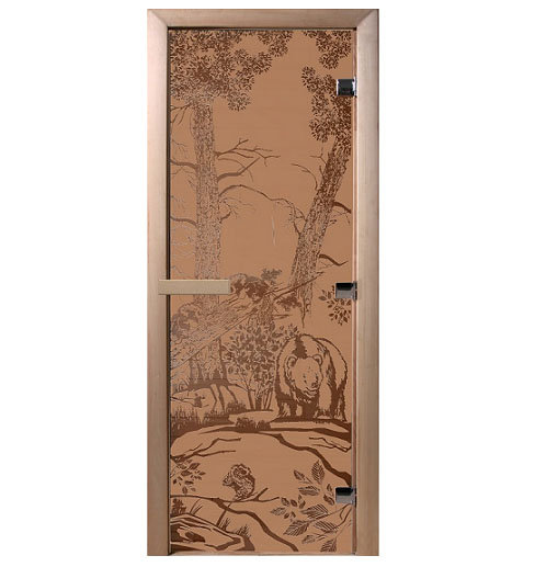Дверь для саун «Мишки в лесу» бронза матовая 2,0м х 0,8м